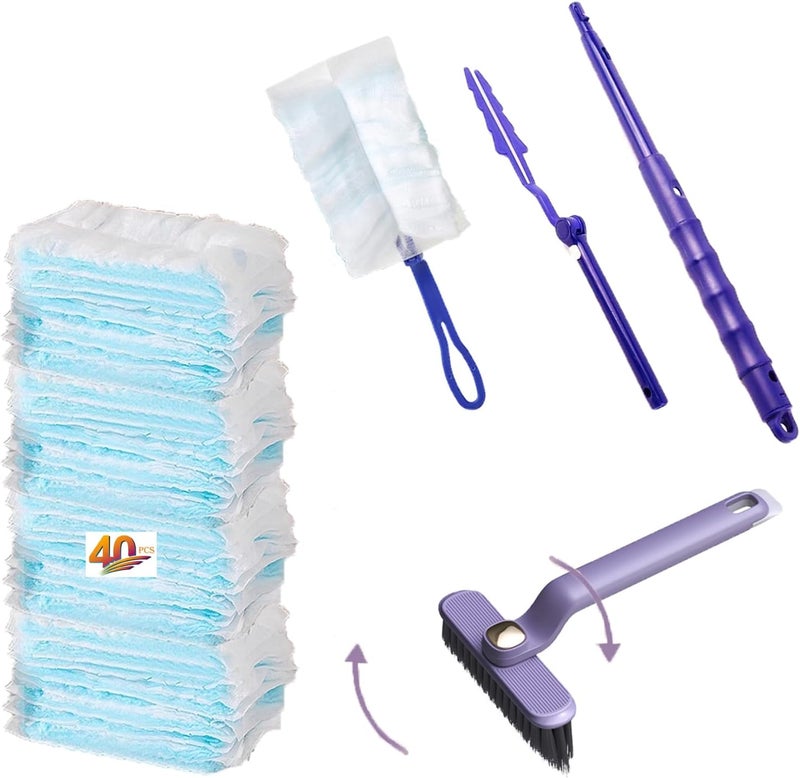 HRJZF 44 pcs Duster Refills for Swiffer Dusters, 40 Count Disposable Duster Refill Heavy Duty Dusters Refills Replacement Head 1 Long-Handled Brush and 2 Short-Handled Brushes, with 1 Cleaning Brush - Image 1